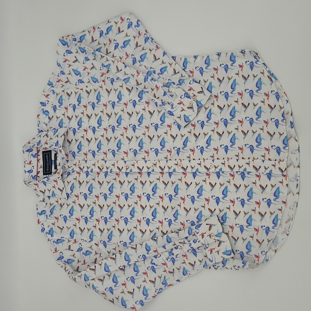 David Smith Australia Flamingo/Hummingbird Long Sleeve Button Down Men's Size L